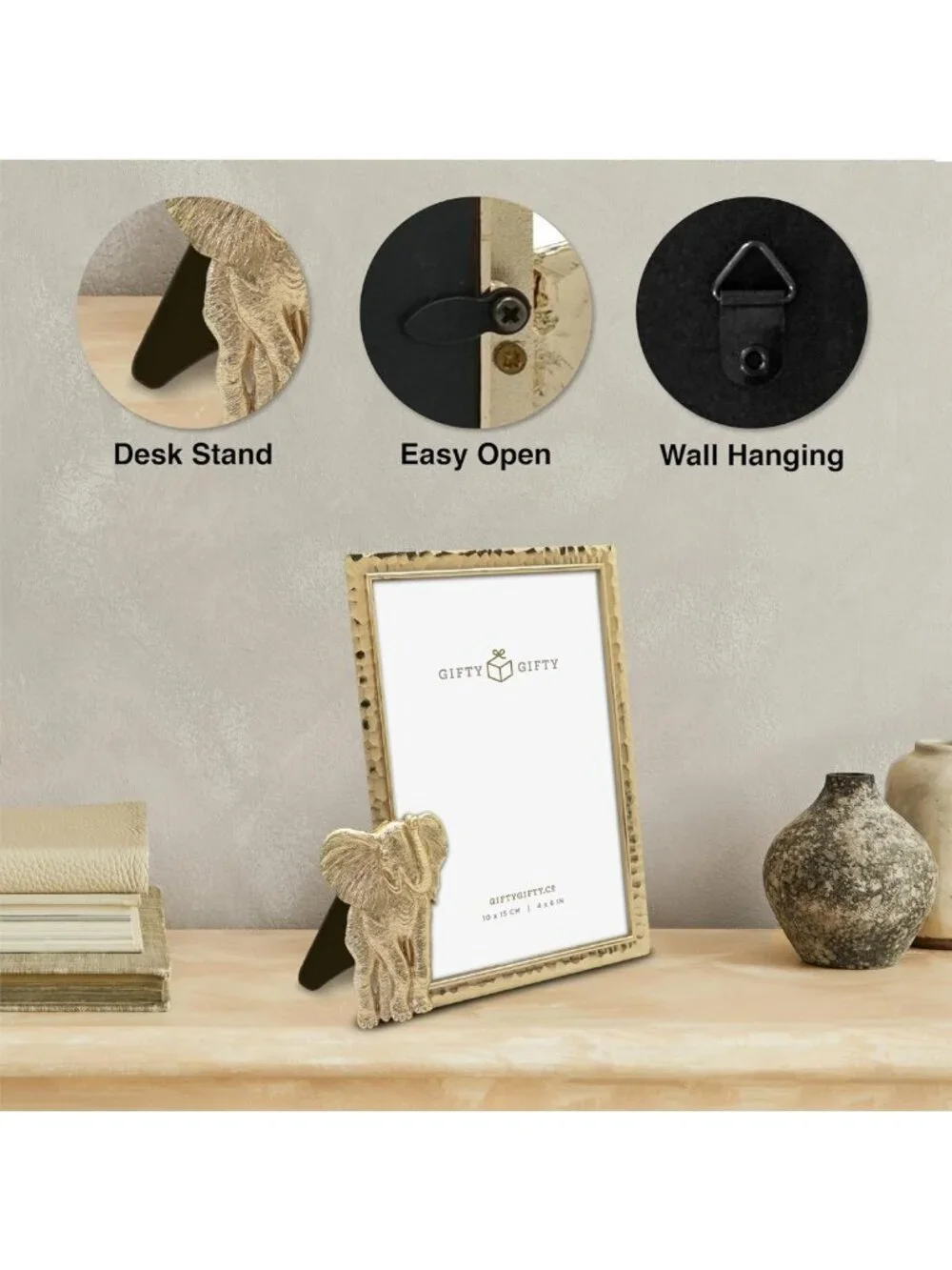 Elegant Gold Elephant Picture Frame 4x6 for Tabletop Decor - Ideal for Home